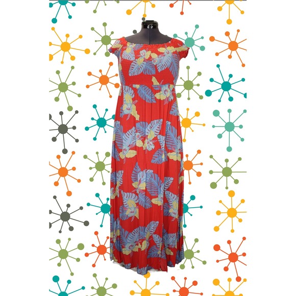 Lulus Patsy Off Shoulder Floral Tropical Print High Slit Maxi‎ Dress Women's L - Picture 11 of 11